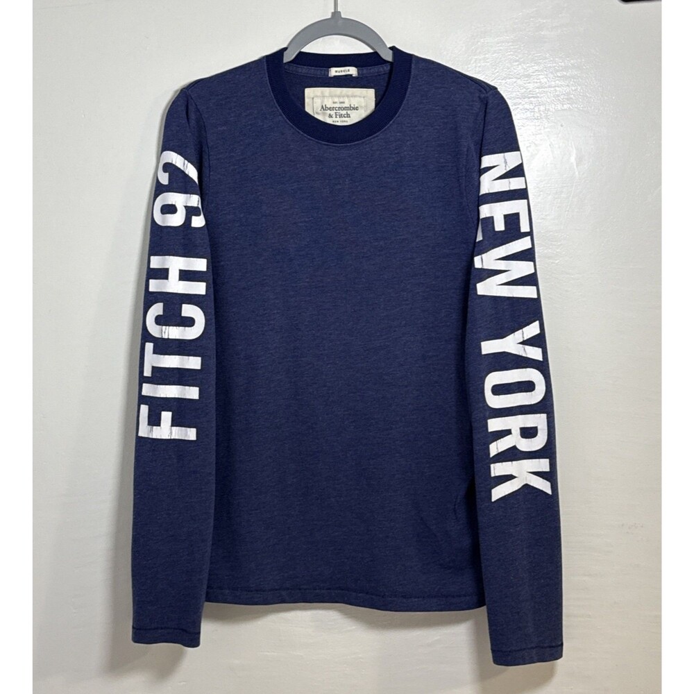 Abercrombie & Fitch Muscle Men's Navy Blue Shirt Long Sleeve Fitch 92 NY Medium